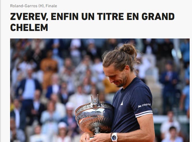 "Zverev, cuối cùng cũng có một danh hiệu Grand Slam" - tiêu đề trên tờ L'Equipe