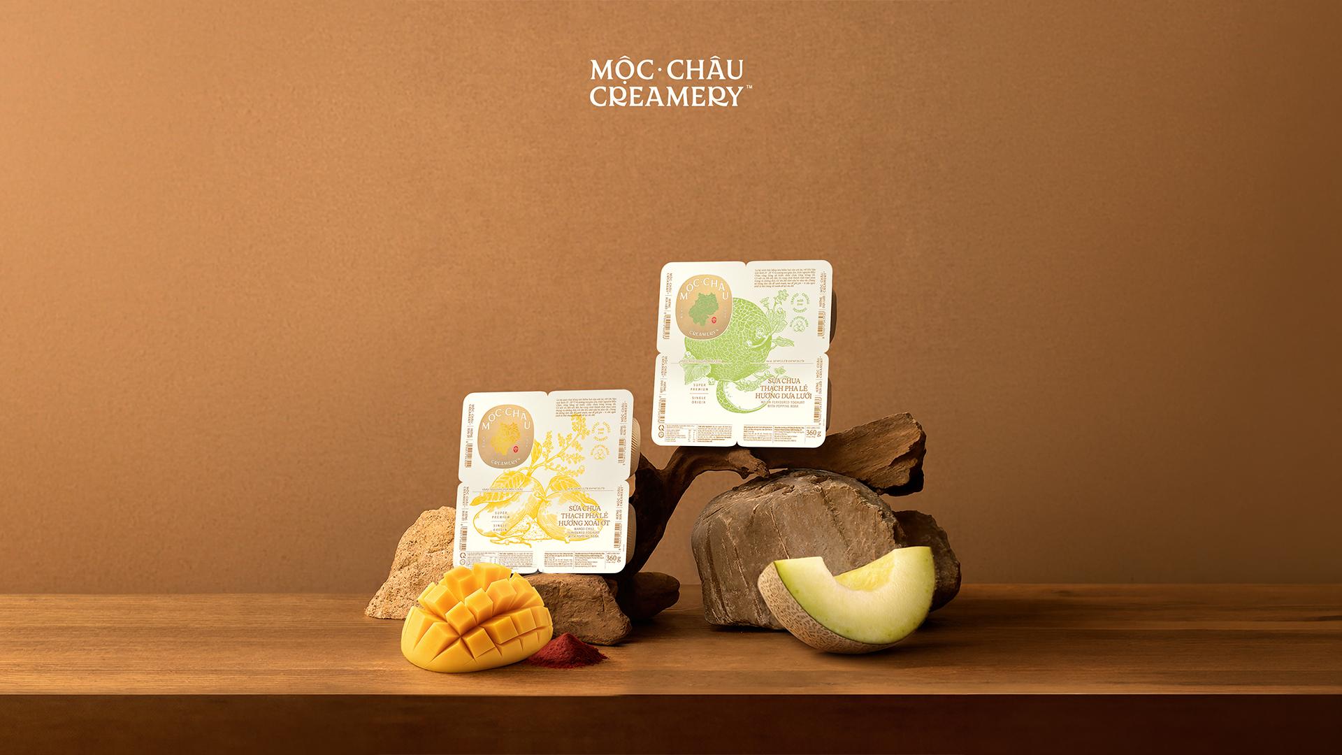 Diện mạo cao cấp của bộ đôi sữa chua ăn Thạch pha lê Hương Dưa lưới và Xoài Ớt - dấu ấn sáng tạo của Mộc Châu Creamery.