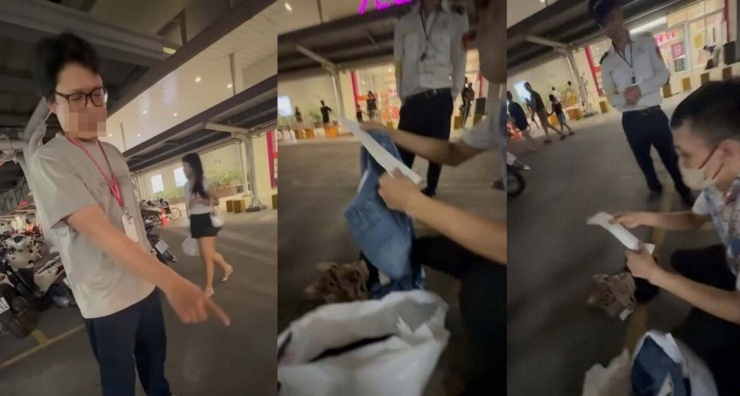 Hình ảnh nhân viên AEON Mall Long Biên "khám xét" khách hàng. Ảnh &nbsp;được cắt từ clip