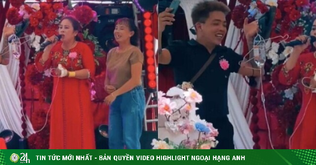 Clip dì cô dâu mang bình truyền nước lên hát đám cưới gây sốt mạng
