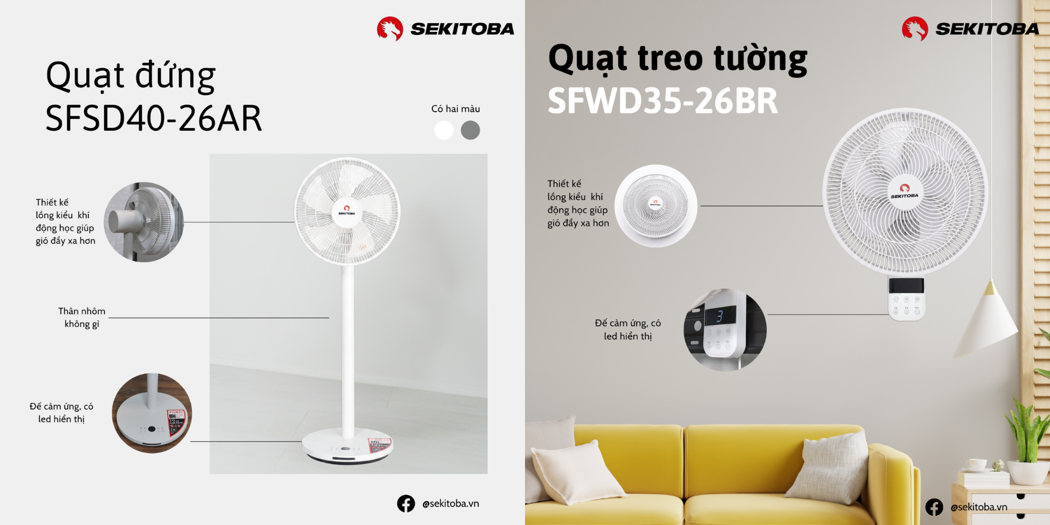 2 dòng sản phẩm quạt đứng và treo tường Sekitoba