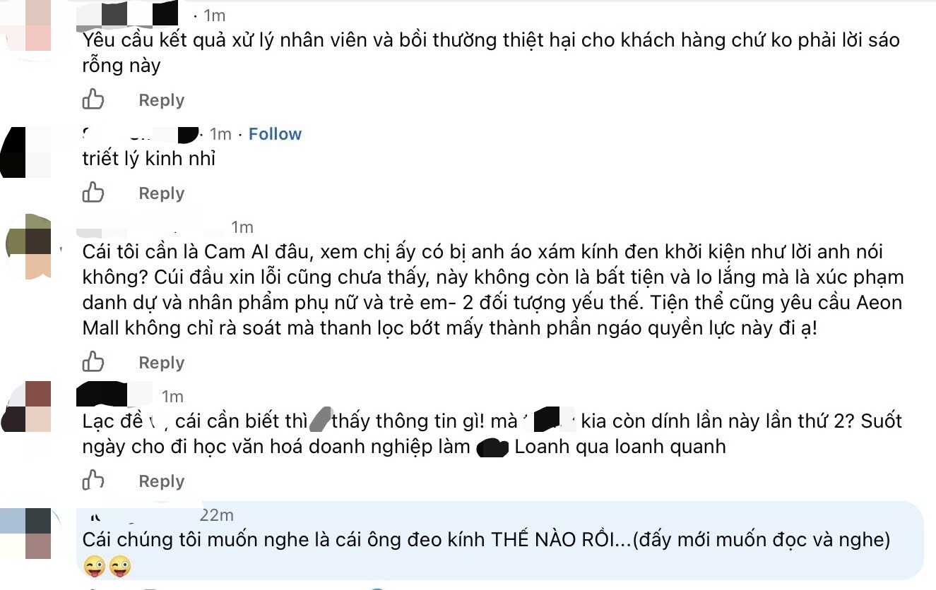 Một số bình luận dưới bài cập nhật của Aeon Mall Long Biên.
