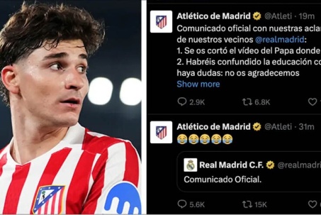 Atletico chế giễu Real Madrid vụ vồ hụt Alvarez: "Các bạn còn hài hước hơn Barca"