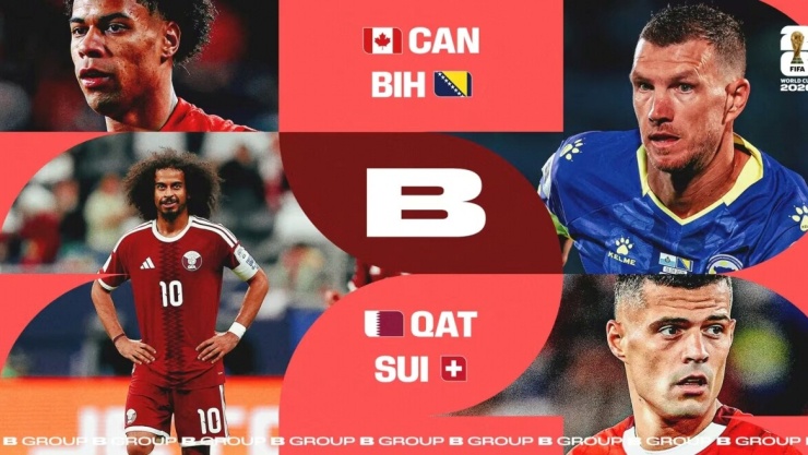 Bảng B World Cup 2026 có sự góp mặt của chủ nhà Canada, Thụy Sĩ, Bosnia và Qatar. 