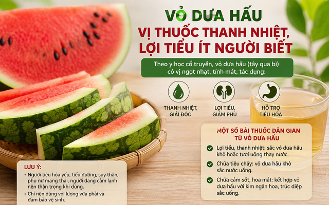 Dưa hấu không chỉ là loại trái cây giải nhiệt quen thuộc trong mùa hè mà còn được y học cổ truyền đánh giá cao nhờ khả năng thanh nhiệt, lợi tiểu và hỗ trợ sức khỏe.