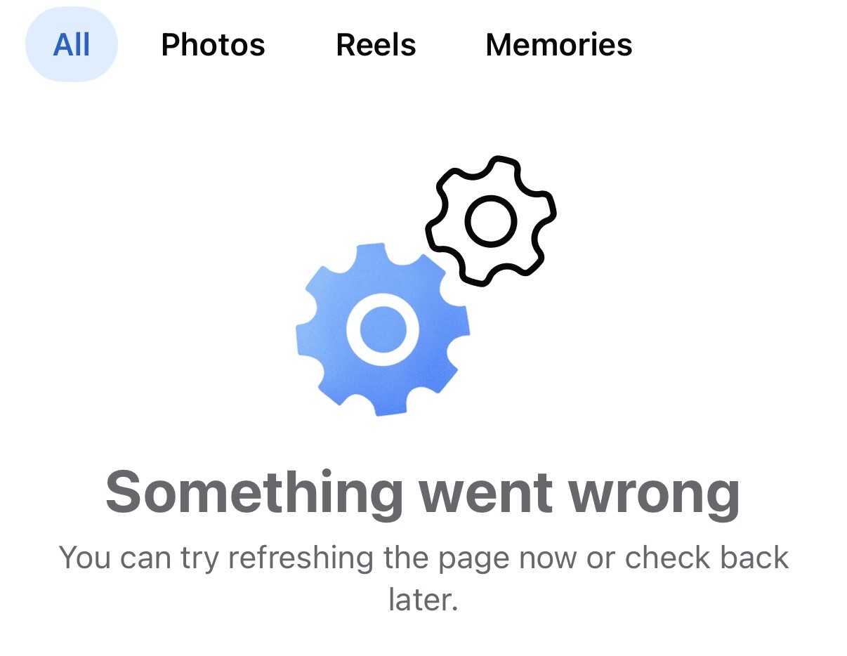 Thông báo lỗi khi truy cập trang cá nhân từ ứng dụng Facebook.