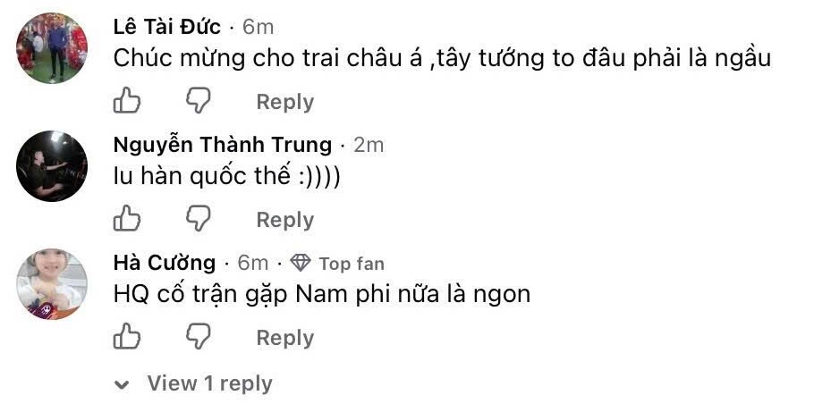 Một số bình luận khác của người hâm mộ bóng đá Việt Nam.