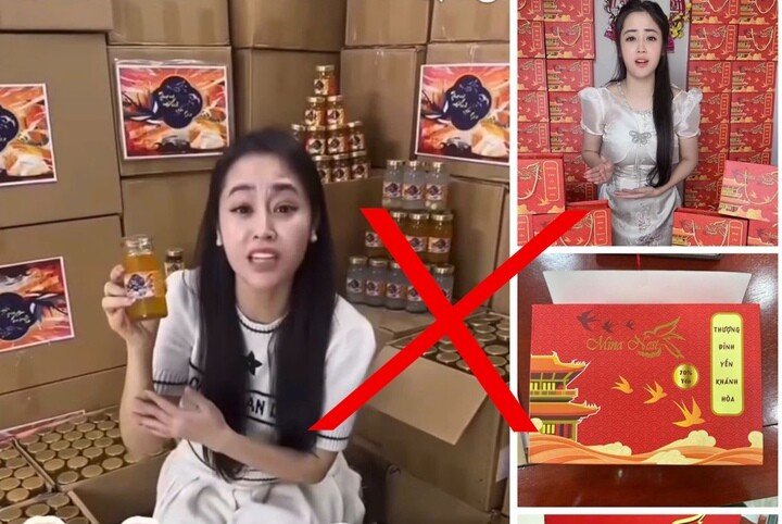 Vũ Thùy Trang livestream giới thiệu, bán sản phẩm mang nhãn hiệu "Mina Nest" và "Gold Nest" trên nền tảng mạng xã hội Facebook. (Ảnh: Công an Thanh Hoá)