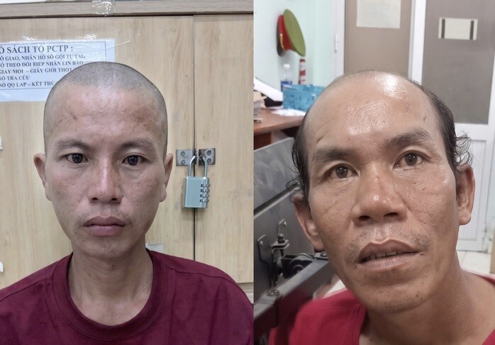 Hồ Cầm (phải) và Trương Quốc Huy tại cơ quan công an.