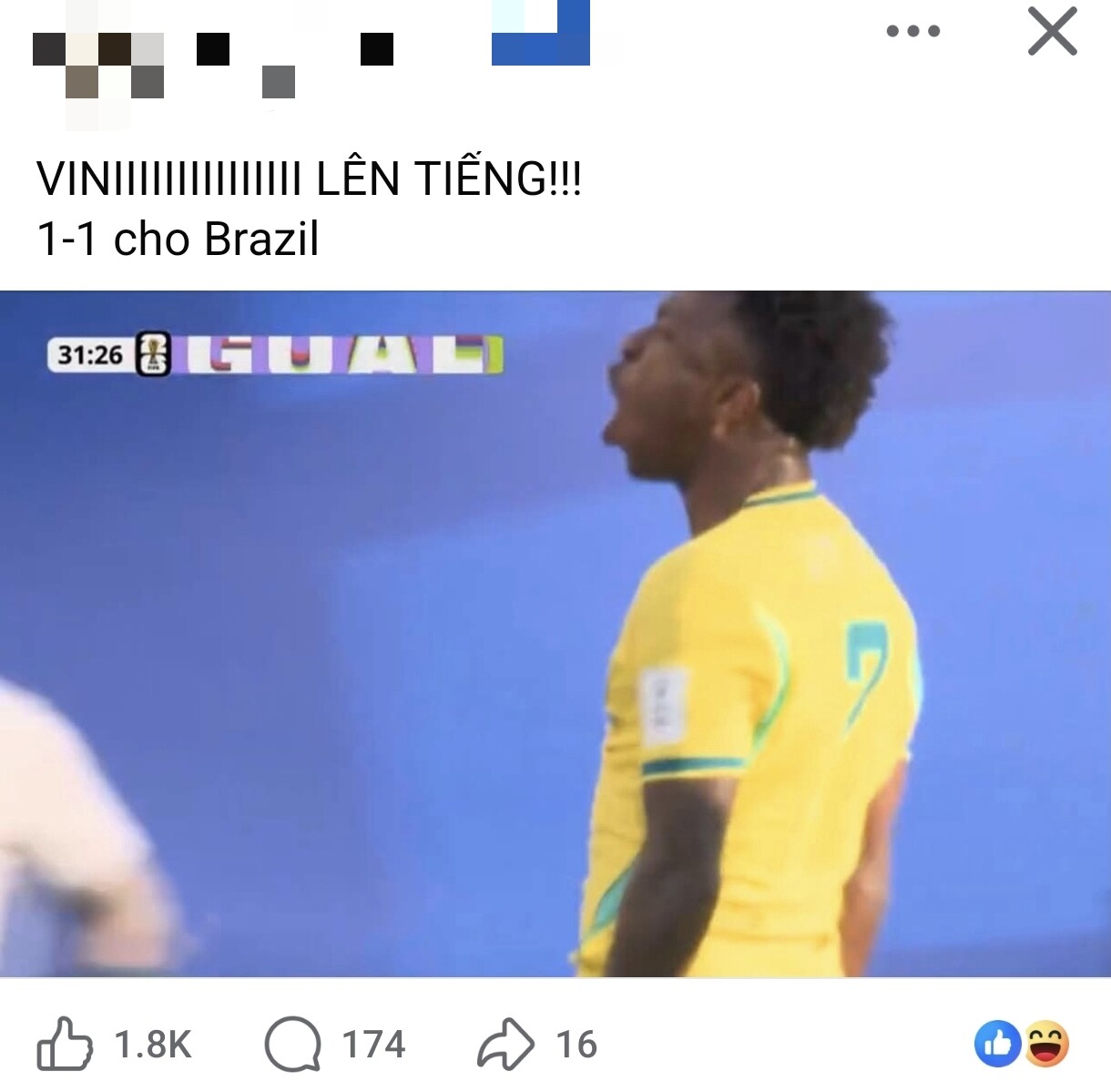 Bàn thắng gỡ hòa của Brazil khiến fan vỡ òa.