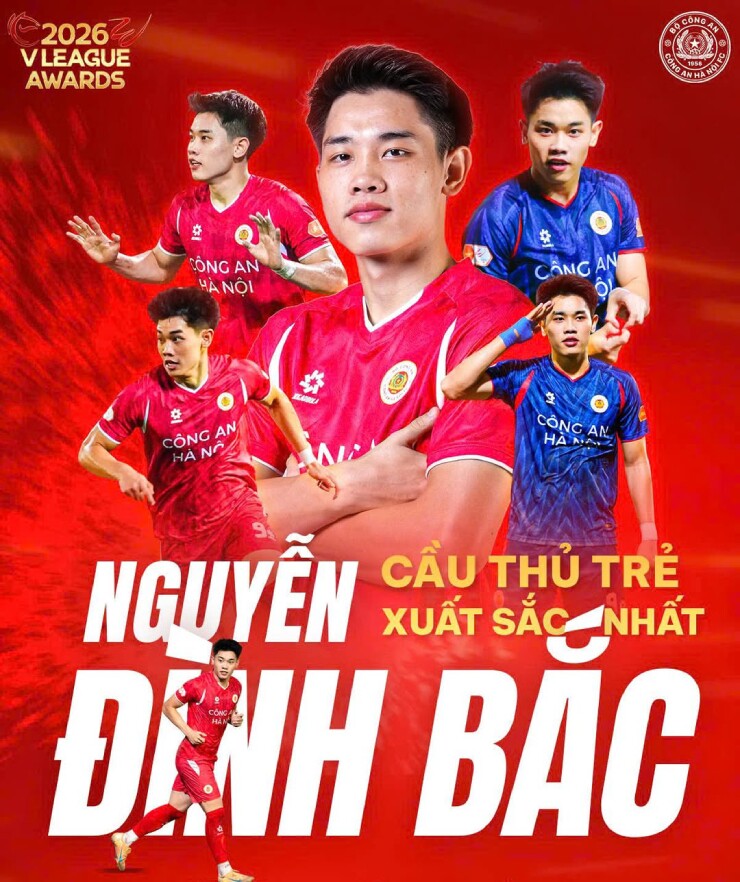 Đình Bắc tiếp tục là cầu thủ trẻ hay nhất V-League 2025/26. Nguồn ảnh: Công an Hà Nội 