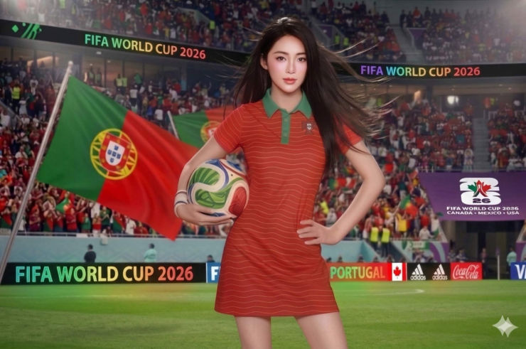 Nông Thị Hằng là fan của Bồ Đào Nha tại chương trình "Nóng cùng World Cup 2026". Ảnh Facebook nhân vật