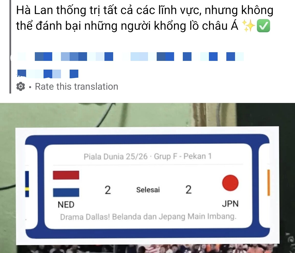 Phiên dịch một bài đăng của cổ động viên Nhật Bản trên mạng xã hội.