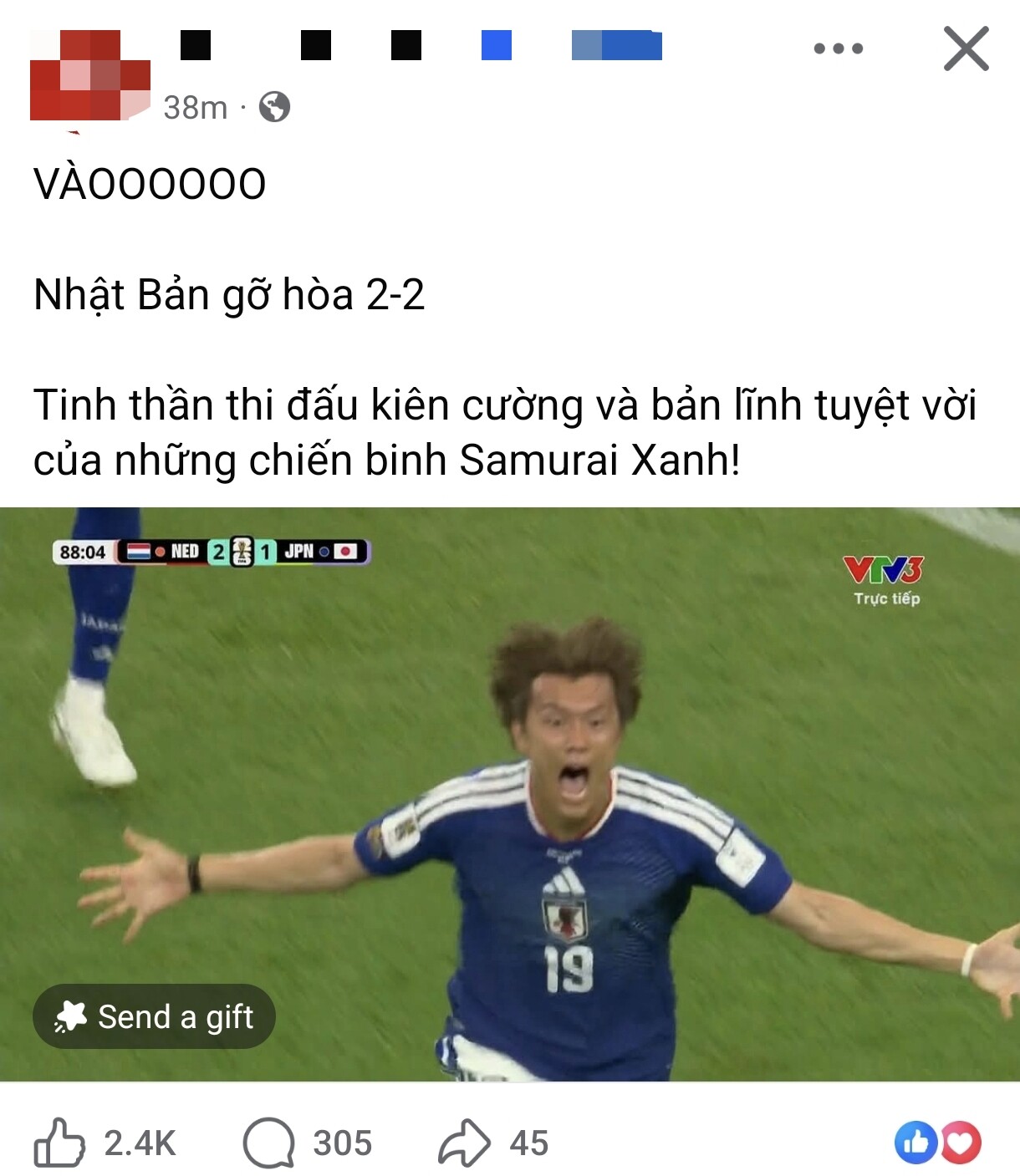 Khoảnh khắc Nhật Bản gỡ hòa 2 - 2 đầy cảm xúc.