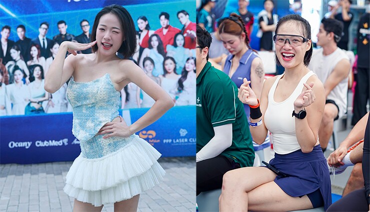 Nữ DJ xinh đẹp Bling gây trầm trồ với nguồn năng lượng khỏe khoắn, vừa thi đấu vừa biểu diễn trên sân khấu để khuấy động giải đấu.