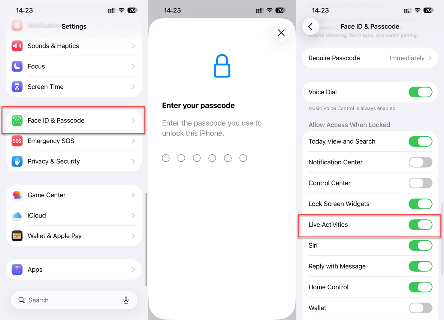 Các bước bật tính năng Live Activities trên iPhone.