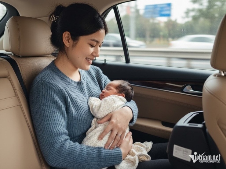 Nhiều gia đình sẽ phải thay đổi thói quen bế con nhỏ trên tay khi đi ô tô. Ảnh được tạo bởi AI