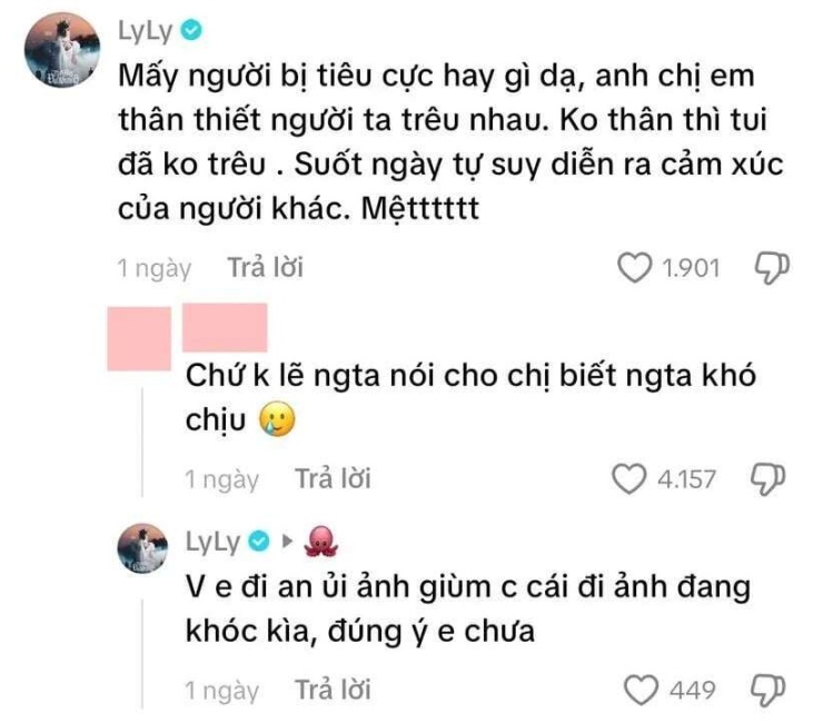 LyLy phản ứng cư dân mạng. Ảnh chụp màn hình