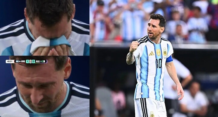 Messi khóc sau khi ghi bàn đầu tiên trong cú hattrick lịch sử ở World Cup.