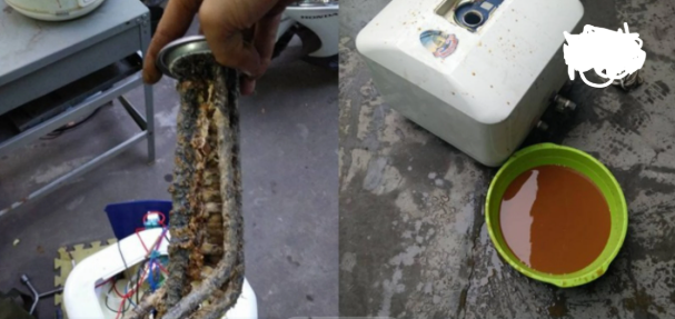 Bạn sử dụng nước sạch hoặc dung dịch tẩy cặn chuyên dụng để làm sạch thanh đốt và bên trong ruột bình.