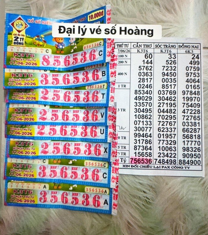 Giải an ủi của vé số Cần Thơ trúng tại tỉnh An Giang. Ảnh: ĐLVS Hoàng