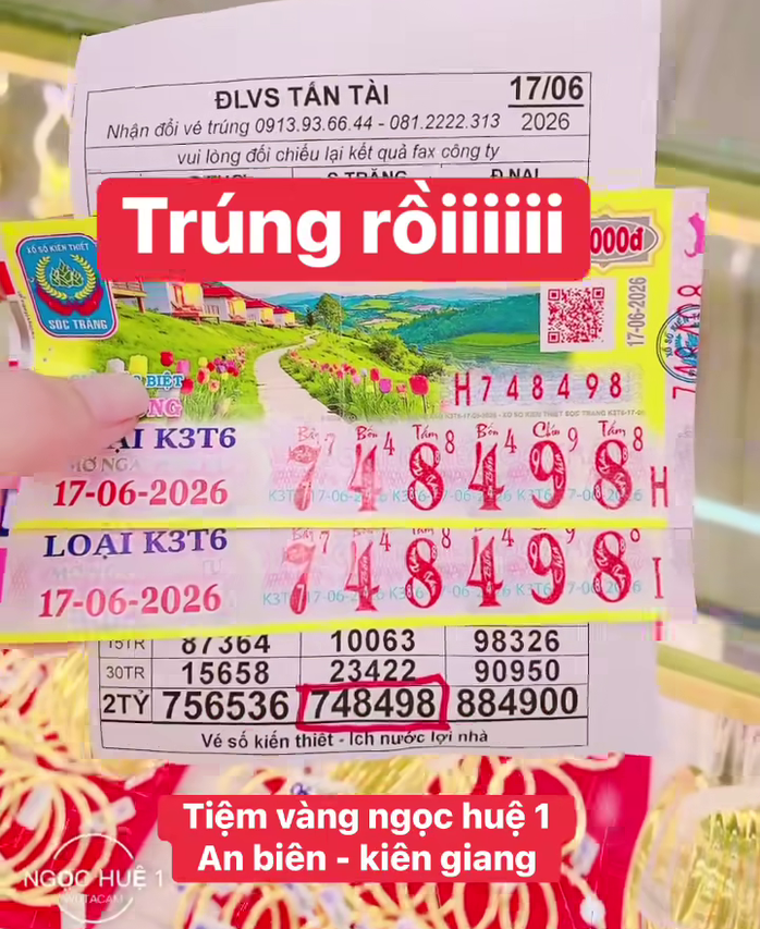 Giải độc đắc của vé số Sóc Trăng trúng tại tỉnh An Giang. Ảnh: ĐLVS Trần Anh
