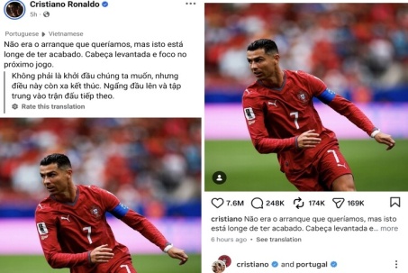 Cristiano Ronaldo lên MXH nói về trận hòa CHDC Congo, nhận tương tác "khủng"