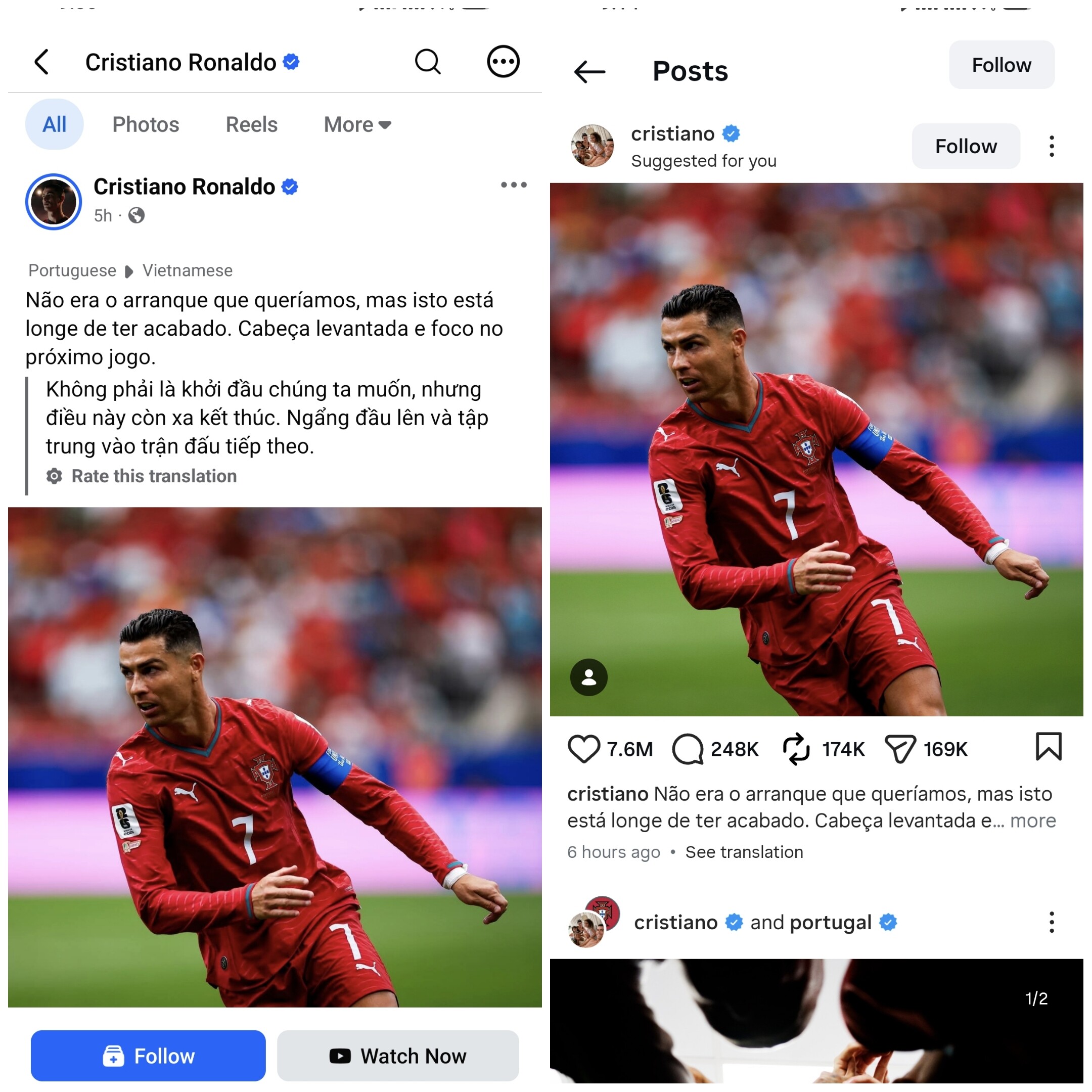 Bài đăng nhận tương tác "khủng" của CR7 trên các mạng xã hội.