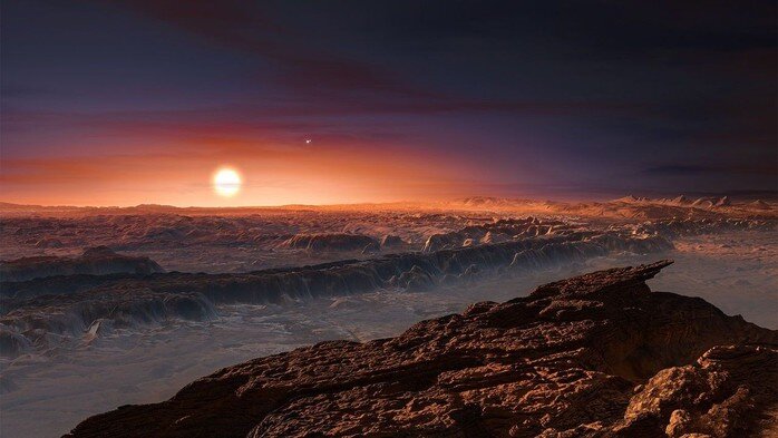 Ngôi sao Proxima Centauri nhìn từ hành tinh Proxima Centauri b, một trong những thế giới có khả năng có người ngoài hành tinh trú ngụ - Ảnh đồ họa: NASA