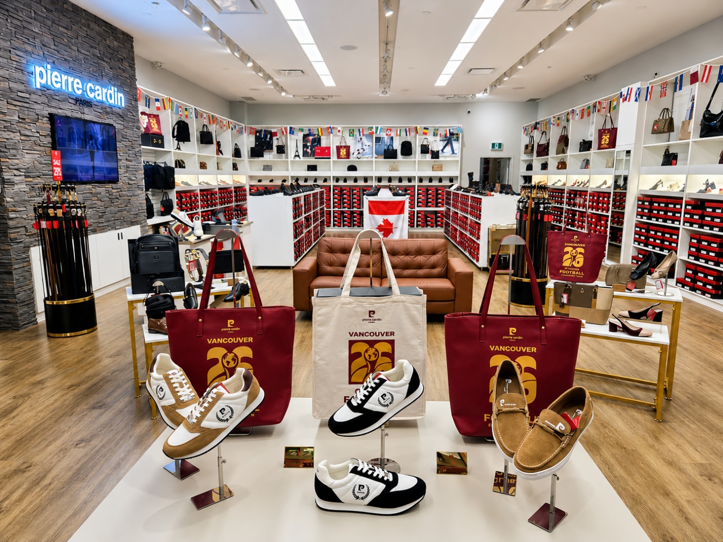 Ảnh chụp bộ sưu tập World Cup’s Vancover tại cửa hàng Pierre Cardin Shoes tại thành phố Vancouver, Canada