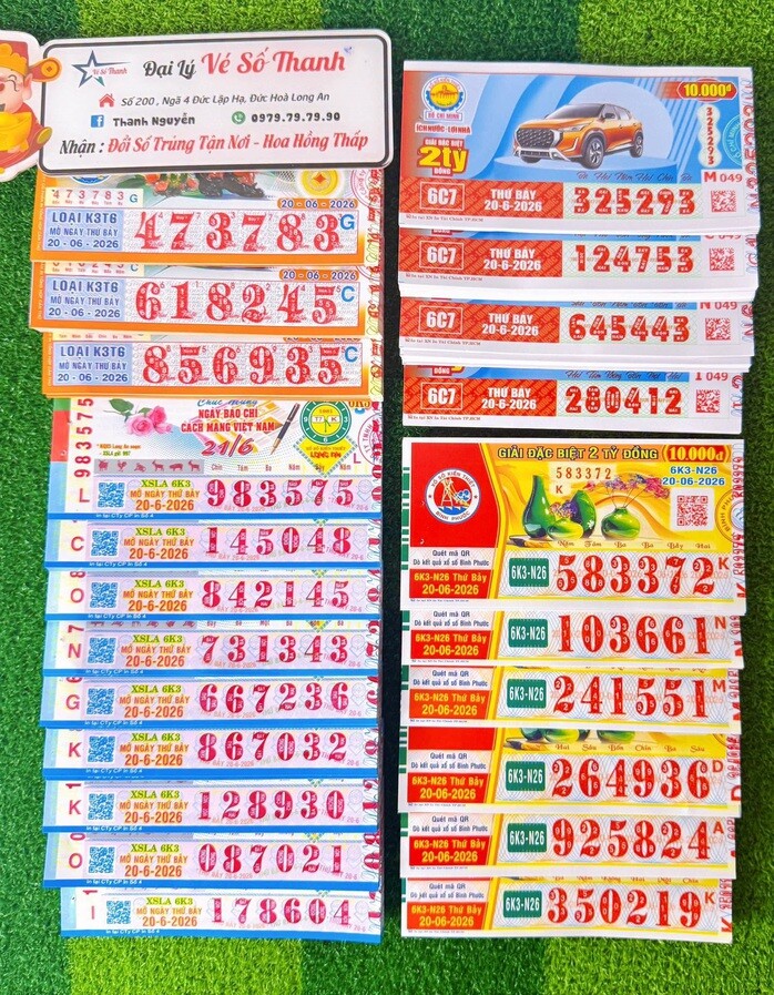 Xổ số miền Nam ngày 20-6 sẽ mở thưởng đối với vé số của 4 đài là Long An, Hậu Giang, TPHCM và Bình Phước. Ảnh: ĐLVS Thanh