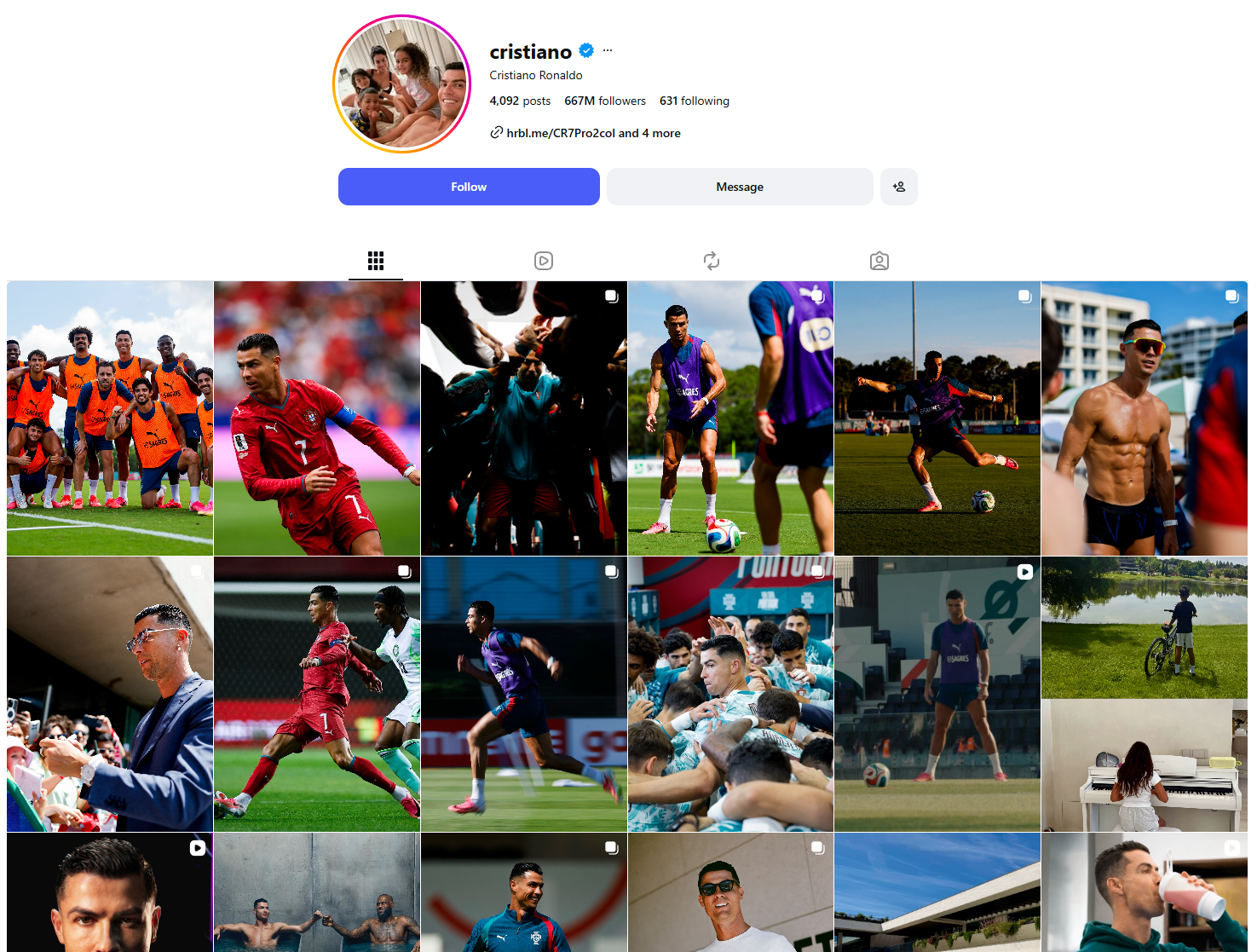 Tài khoản Instagram của CR7 và Messi.