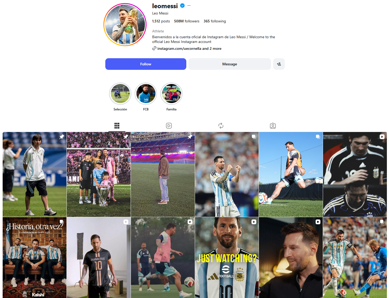 Tài khoản Instagram của CR7 và Messi.