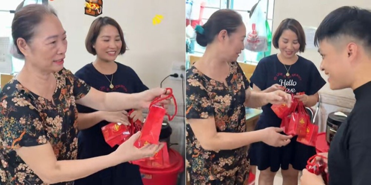 Khoảnh khắc các cháu vui mừng nhận quà từ bà. Ảnh cắt từ clip 