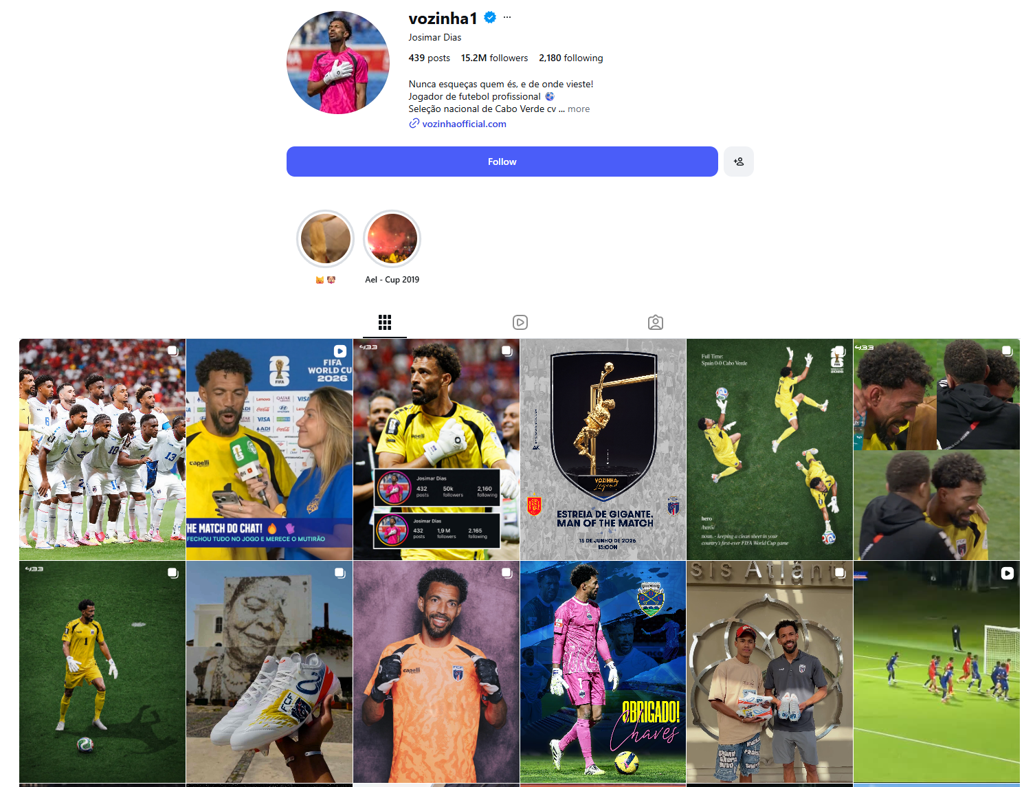 Tài khoản Instagram của Vozinha đã vượt 15 triệu người theo dõi.