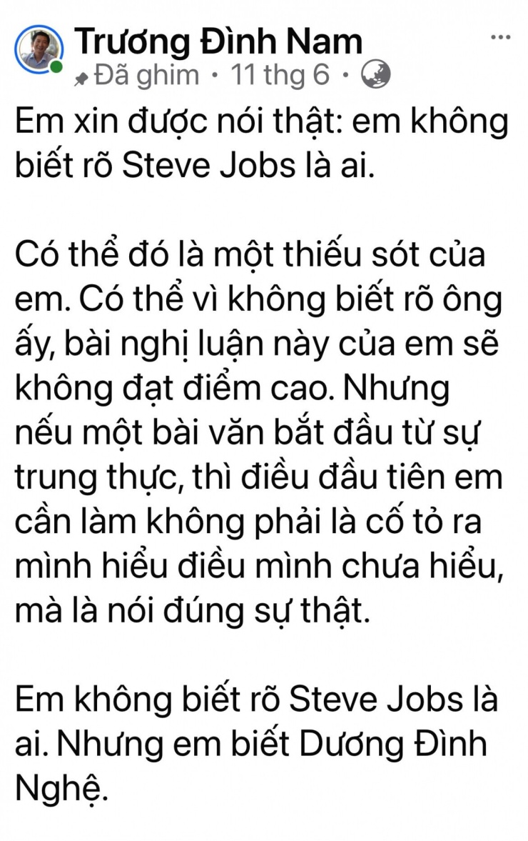 Trang Facebook cá nhân của ông Trương Đình Nam – tác giả bài viết gây xôn xao mạng xã hội, được nhiều người nhầm tưởng là “bài văn điểm 10” của thí sinh