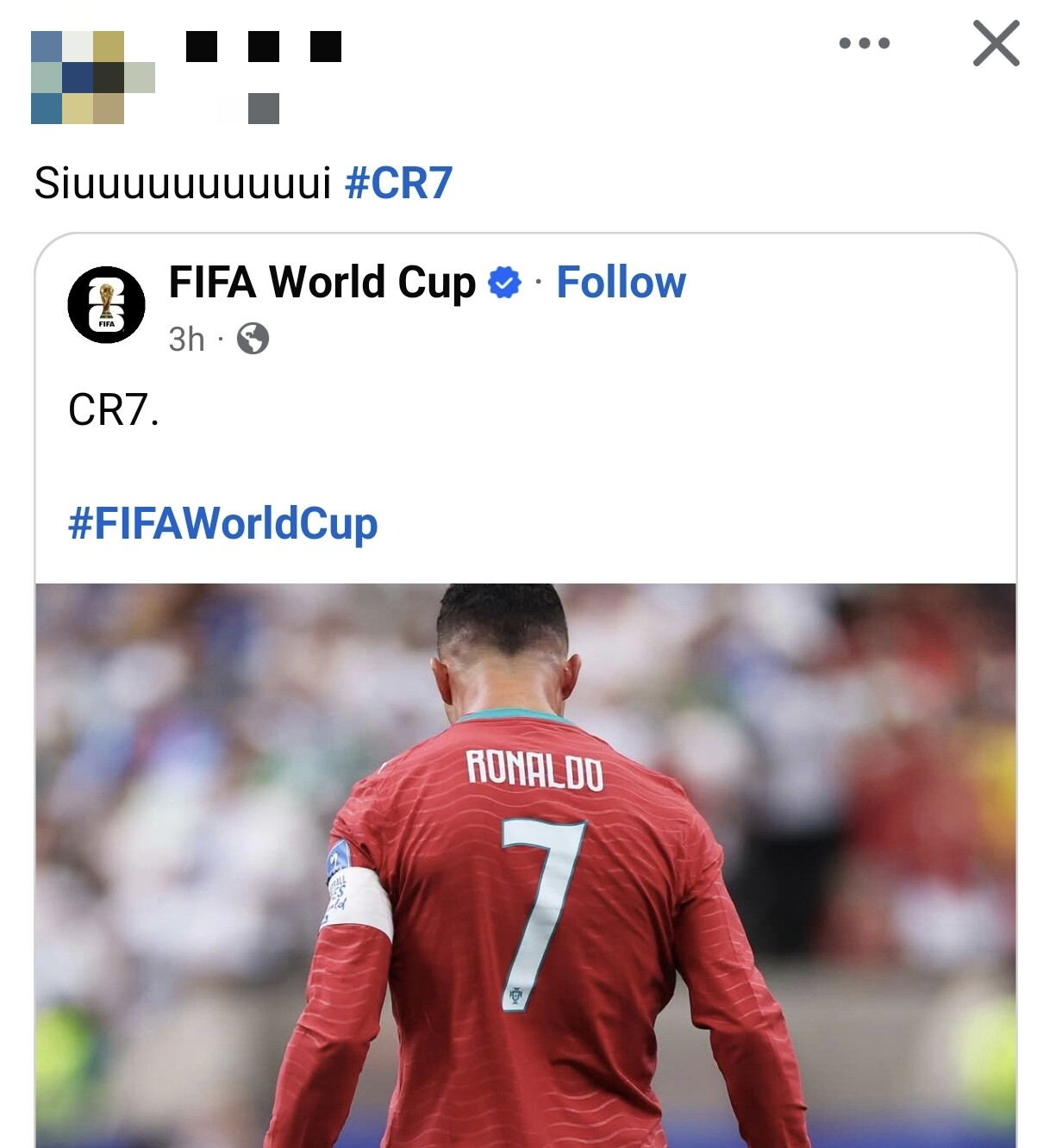 Bài đăng của fanpage FIFA World Cup được chia sẻ.