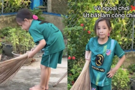 Clip 'khối nghỉ hè mà không nghỉ ngơi' chăm chỉ quét sân khiến dân mạng tan chảy