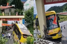 Xe giường nằm mất phanh, lao vào cổng trường ở Tuyên Quang