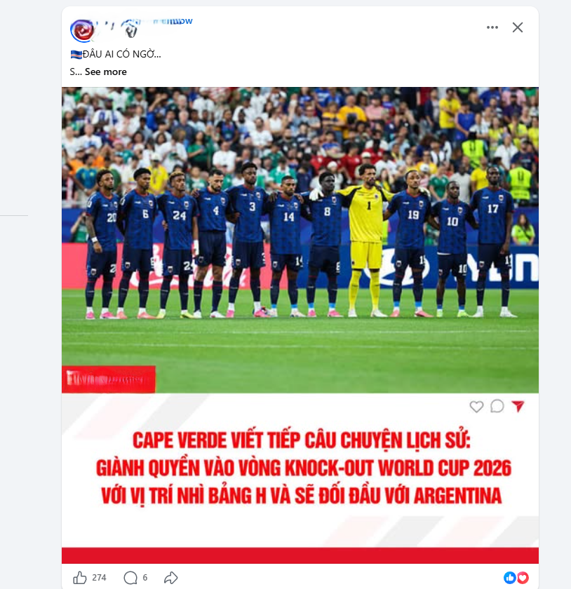 Dân mạng cảm thán trước thành tích của Cape Verde là "đâu ai có ngờ".