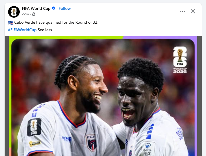 FIFA World Cup gọi tên "Cabo&nbsp;Verde" (tên tiếng Bồ Đào Nha của Cape Verde).