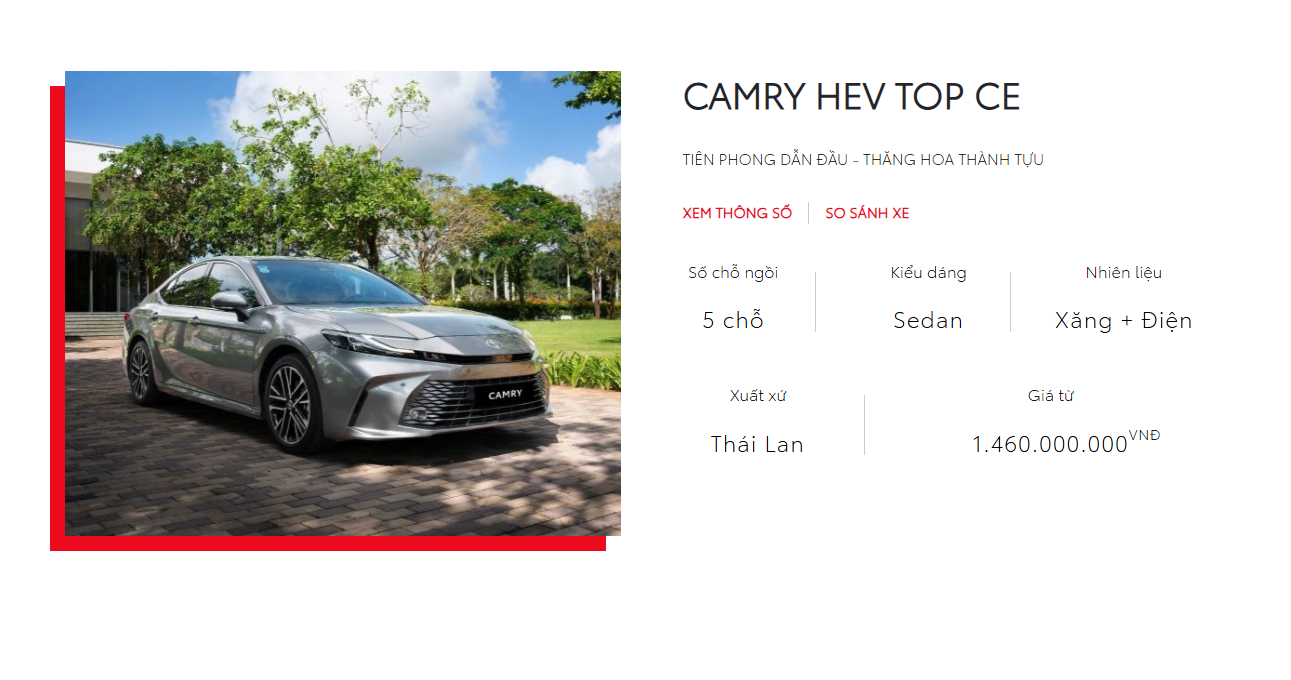 Mẫu xe Toyota Camry chỉ còn HEV tại Việt Nam.
