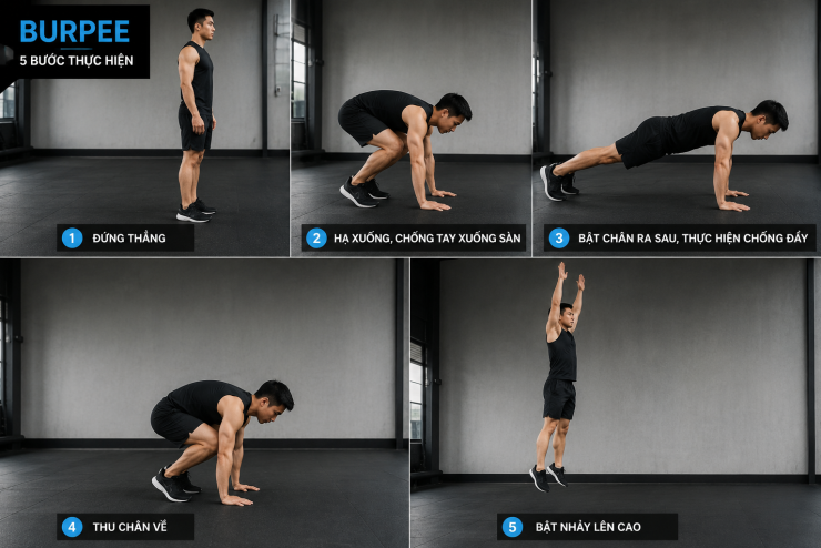 Bài tập burpee có thể đốt cháy 1.000 calo nếu tập đúng cách.