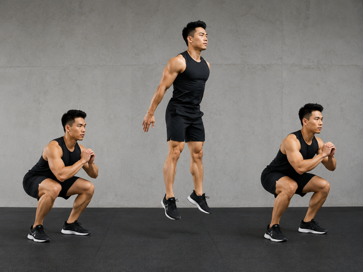 Nhảy squat giúp tăng sức mạnh chân đồng thời nâng nhịp tim rất nhanh.