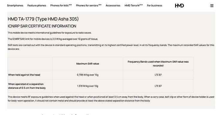 Chứng nhận trên website của HMD.