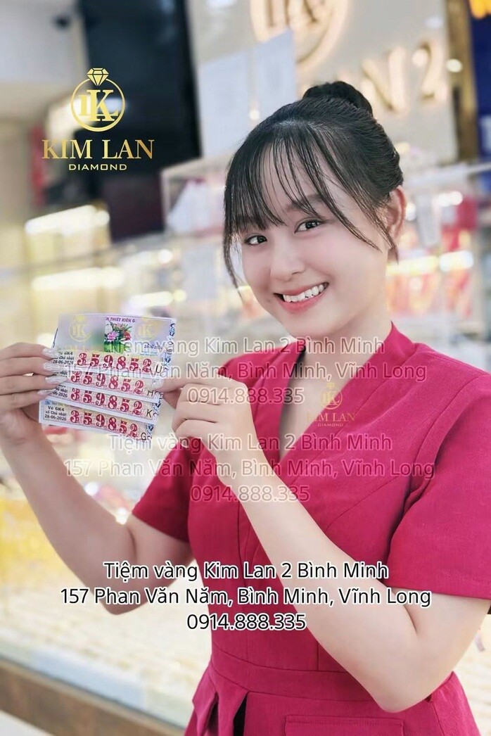 Giải độc đắc của vé số Kiên Giang trúng tại tỉnh Vĩnh Long. Ảnh: Tiệm vàng Kim Lan 2