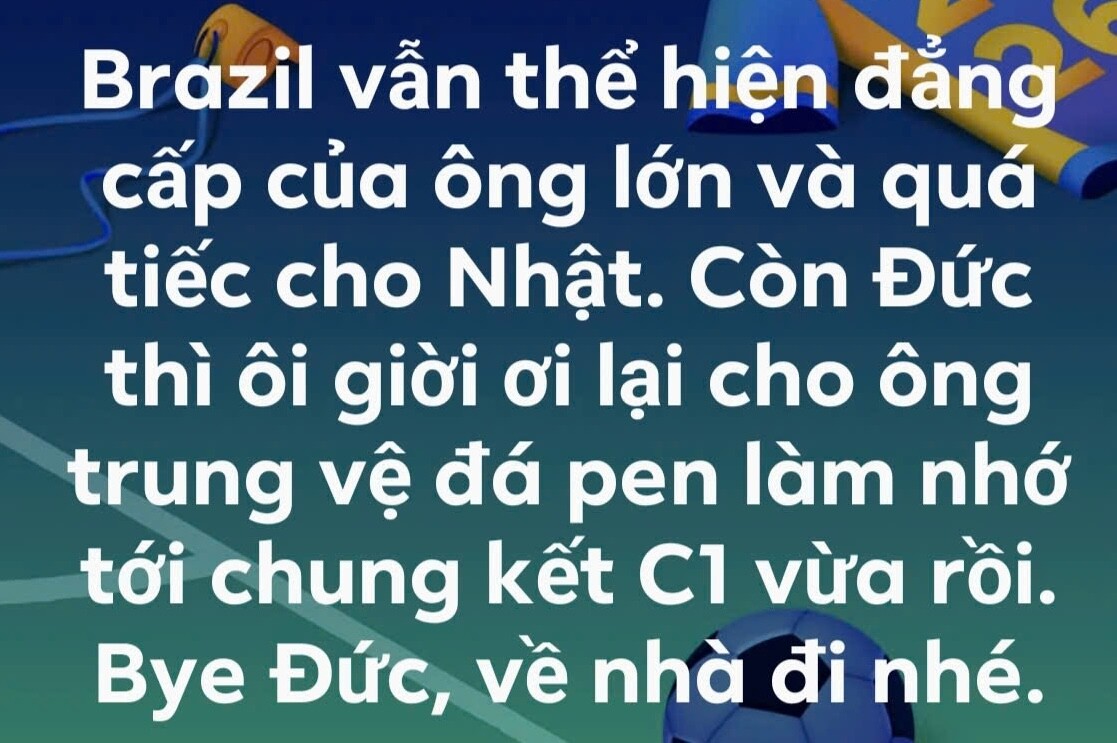 Một nhận xét của dân mạng về Nhật Bản và Đức tại vòng 1/16 World Cup 2026.