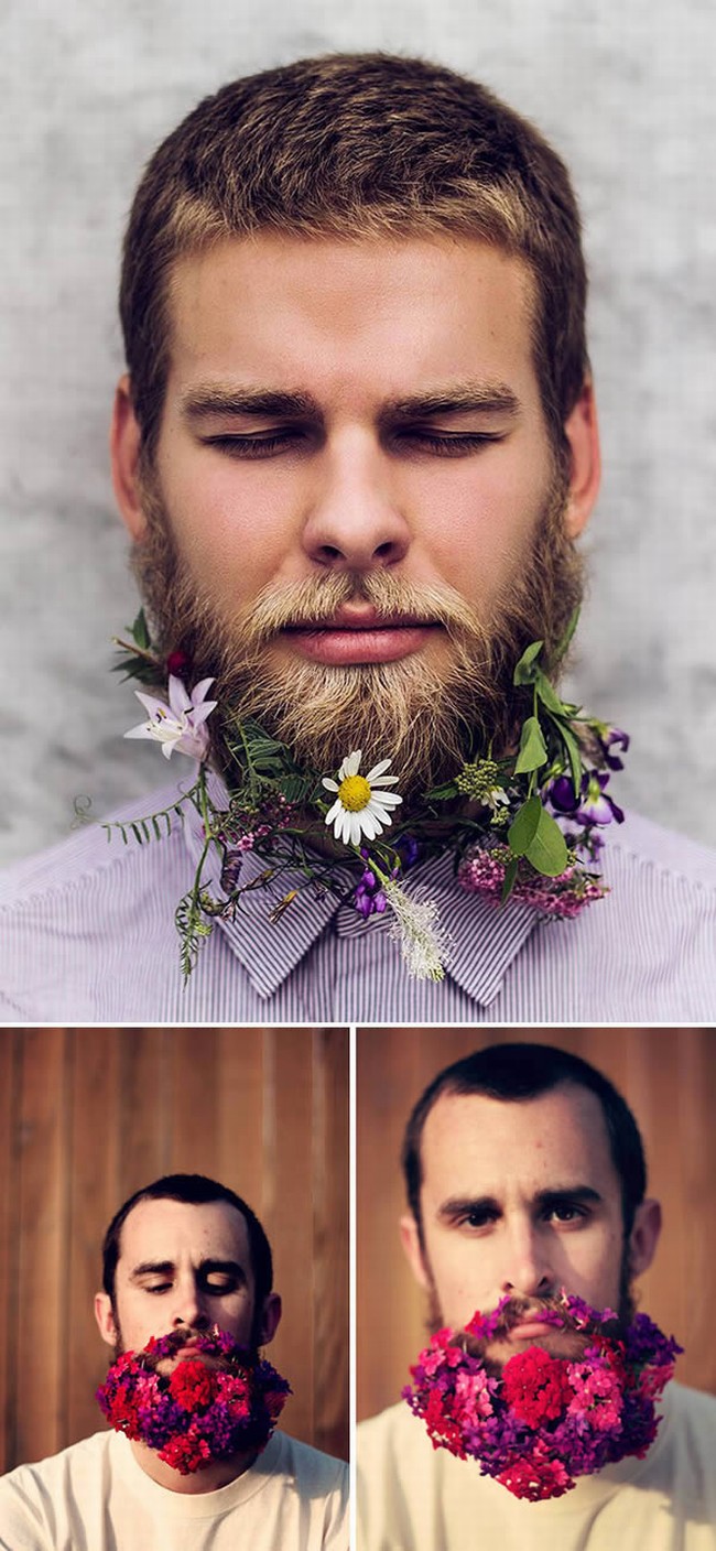 Gắn hoa lên râu là một dự án nghệ thuật đặc biệt của nghệ sĩ Pierce Thiot. Ông sử dụng bộ râu làm chất liệu sáng tạo như một cách bày tỏ tình yêu thiên nhiên và làm đẹp cho bản thân. Chất liệu được sử dụng thường là những loại hoa nhỏ nhắn và dễ tạo hình như hoa cúc, hoa sao, tóc tiên…