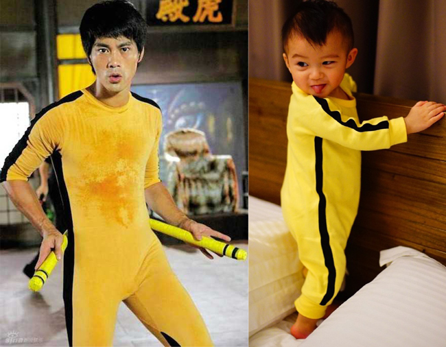 Mới đây, nam diễn viên Trần Quốc Khôn thu hút nhiều chú ý của dân mạng Trung Quốc khi chia sẻ bức ảnh cậu con trai đầu lòng mặc bộ quần áo vàng sọc đen gắn liền với vai diễn đáng nhớ nhất của anh - Lý Tiểu Long.