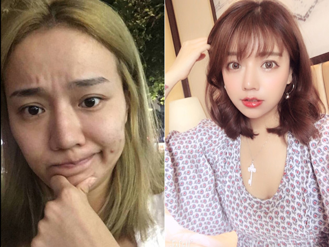 Còn đây là Huỳnh Hiểu Dao, cô gái nổi tiếng với mái tóc ngắn cá tính và gương mặt có nhiều đường nét rất Tây. Thế nhưng khi công khai mặt mộc, Hiểu Dao lại khiến fan &#34;hốt hoảng&#34; bởi gương mặt chi chít mụn và không được thon gọn như trong ảnh.&nbsp;